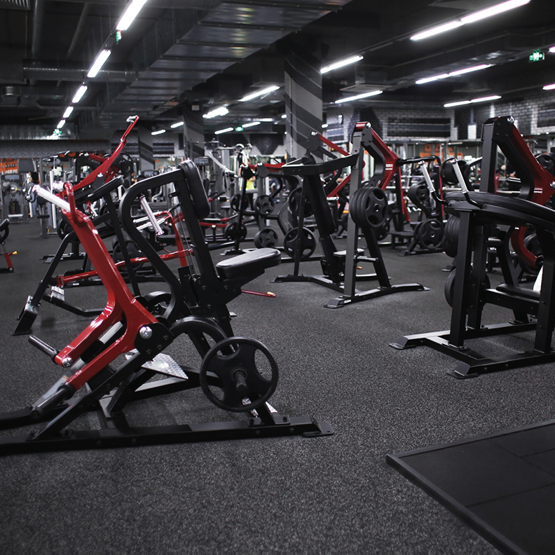 workout equipment in a gym